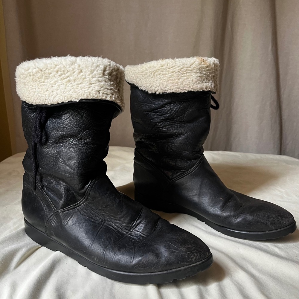 Vintage Cougar Canada Women's Size 9 Black Leather Winter Boots Shearling Lined